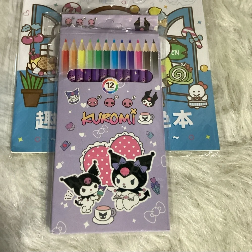 Hello Kitty Kuromi Bundle NEW Colored Pencils, Coloring Book & Pencil Cup